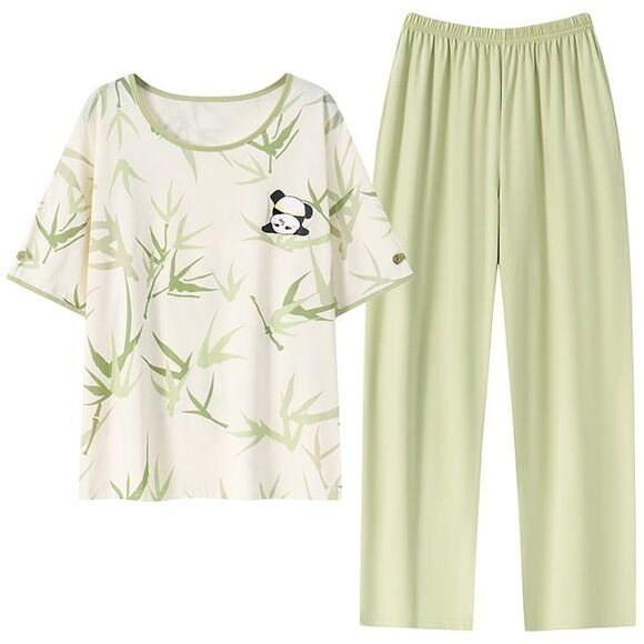 100% Cotton Women’s Pajama Set 2Pcs Short Sleeve Pullover Top Sleepwear Soft - Picture 1 of 10